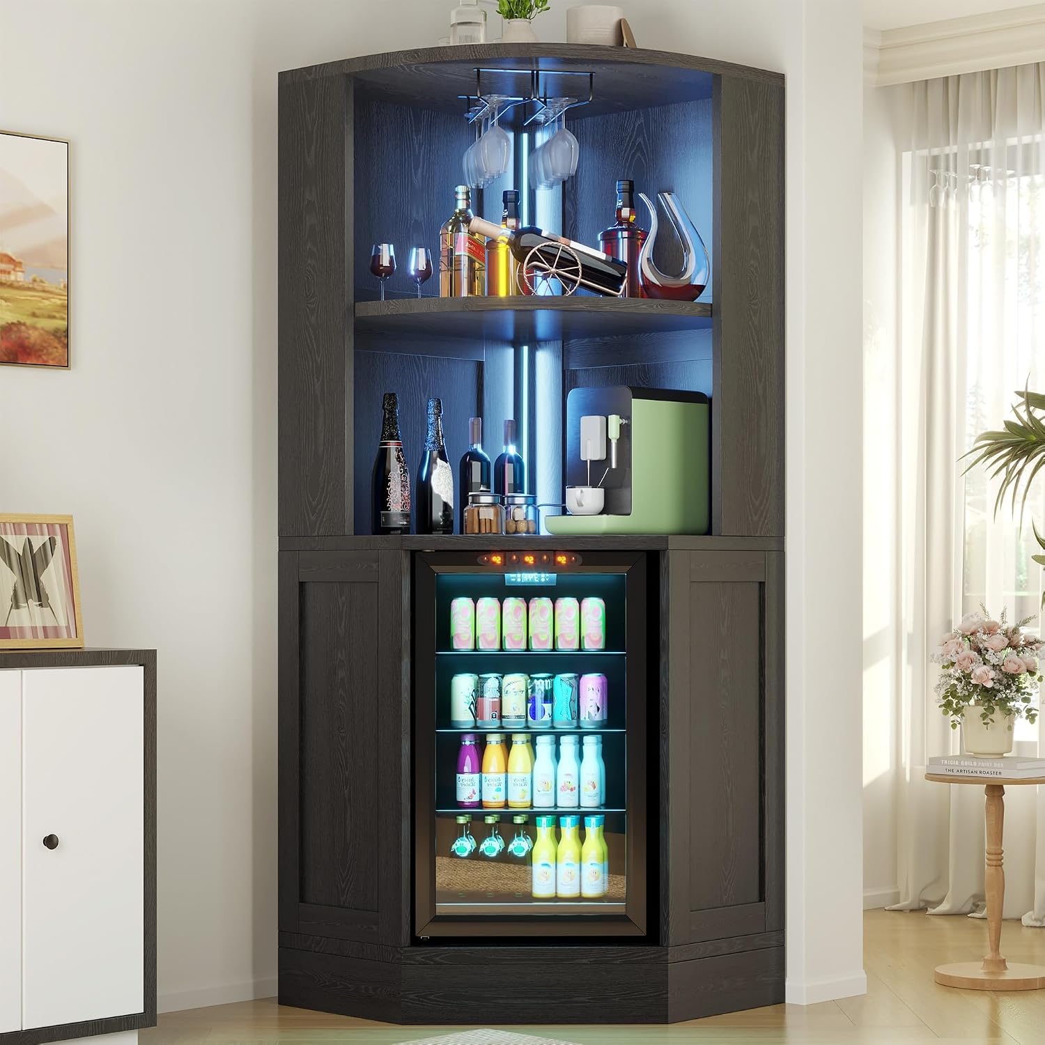 Home Bar And Fridge - Corner Bar Cabinet with Fridge Space,