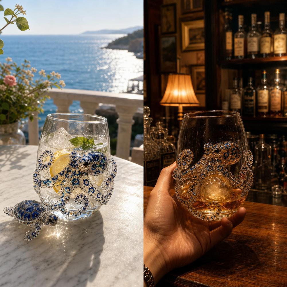 Home Bar Shelf - Hand-made Marine Animal Glassware 3d Blue-ringed