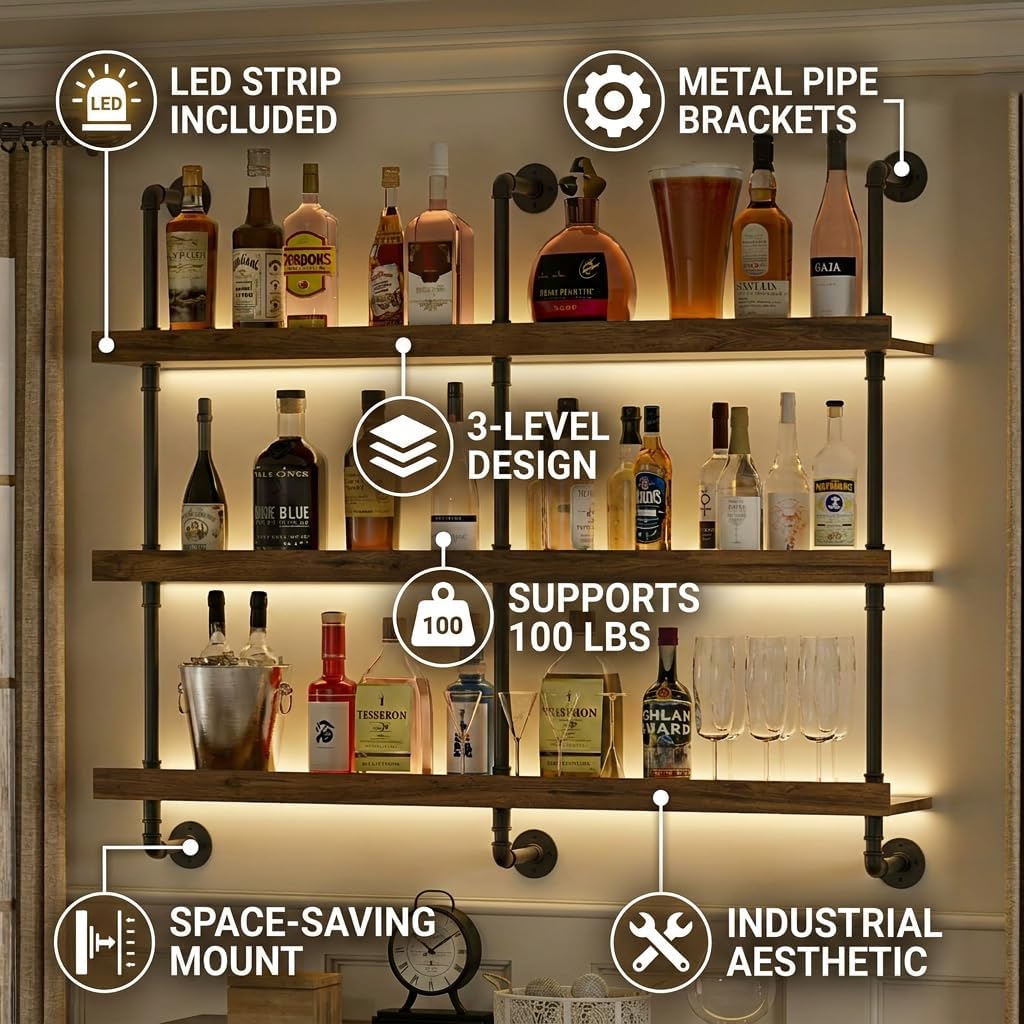 Wall Mounted Wine Rack With LE - Home Bar Shelves review and price